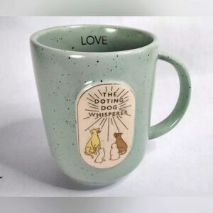 DOTING DOG WHISPERER SPECKLED TEAL GREEN ANTHROPOLOGIE MUG LOVE NEW